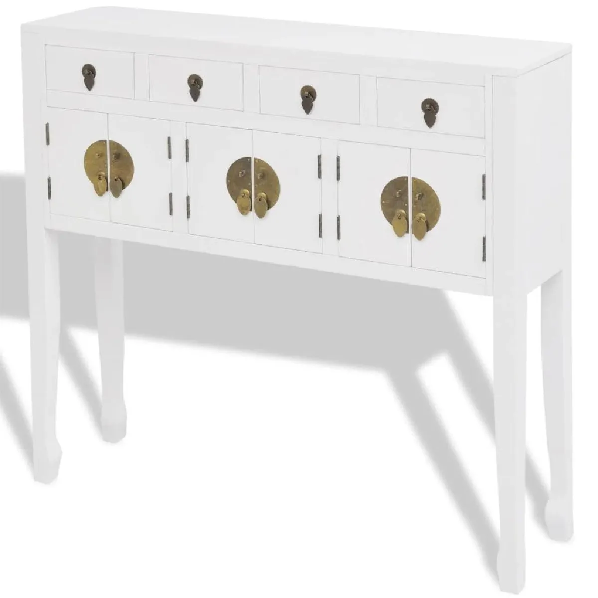 Buffet bahut armoire console meuble de rangement en style chinois en bois massif blanc 4402004