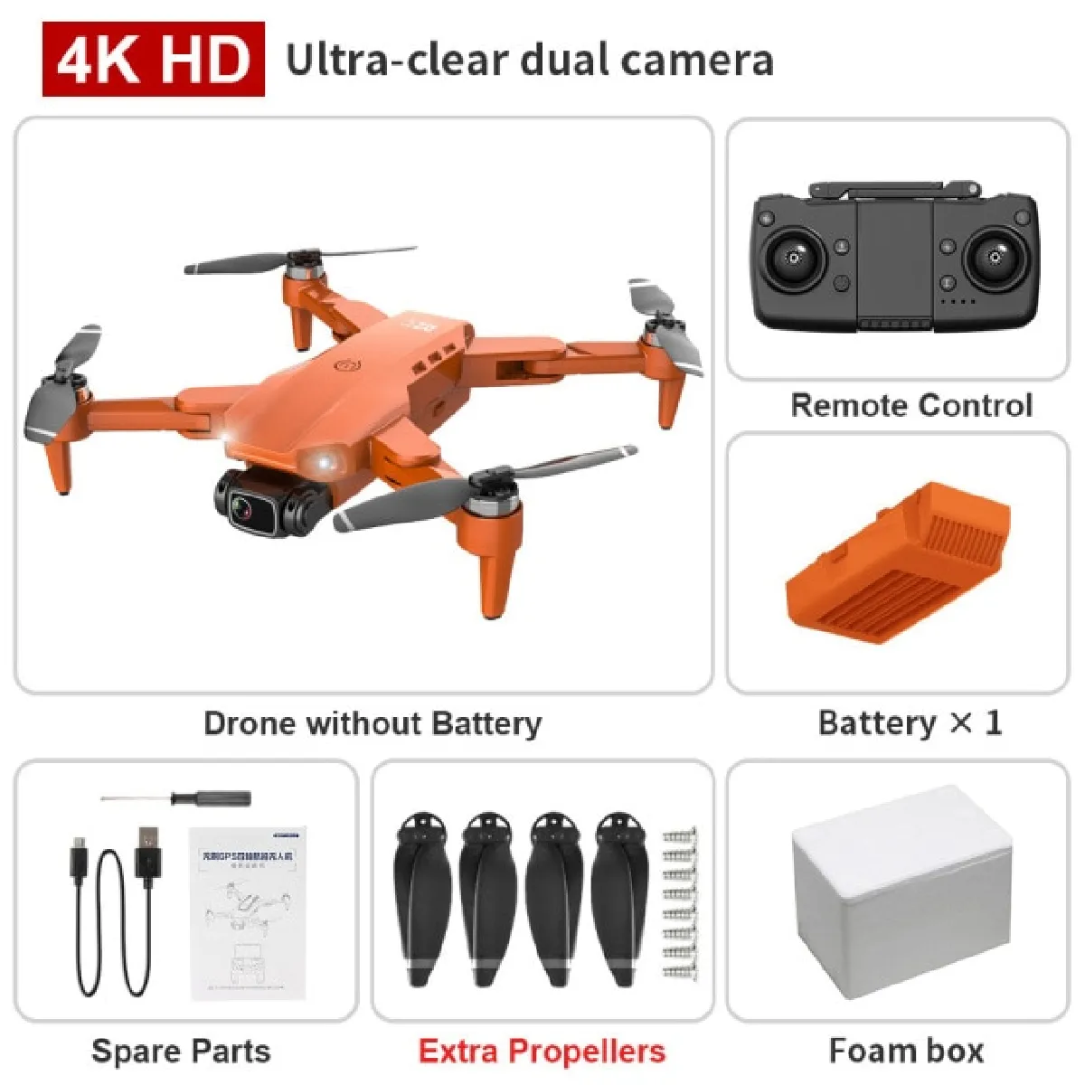 L900 Pro Drone 4K Dual HD Camera Dron With HD Camera(Orange)