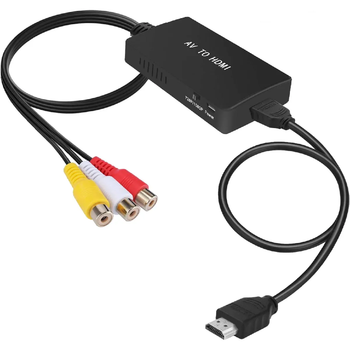 Convertisseur RCA vers HDMI, adaptateur composite vers HDMI compatible 1080P PAL/NTSC compatible avec PS One, PS2, PS3, STB, Xbox, VHS, magnétoscope, lecteurs DVD Blue-Ray