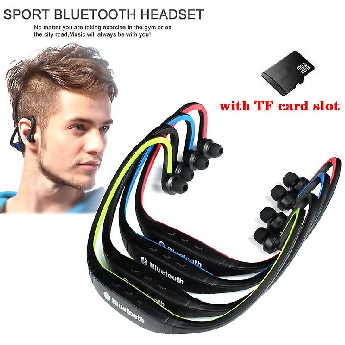 Daono S9 Bluetooth 4.0 Headset Sport Wireless Headphones Music Earphones stéréo + Micro SD Card Slot pour iPhone Huawei Xiaomi