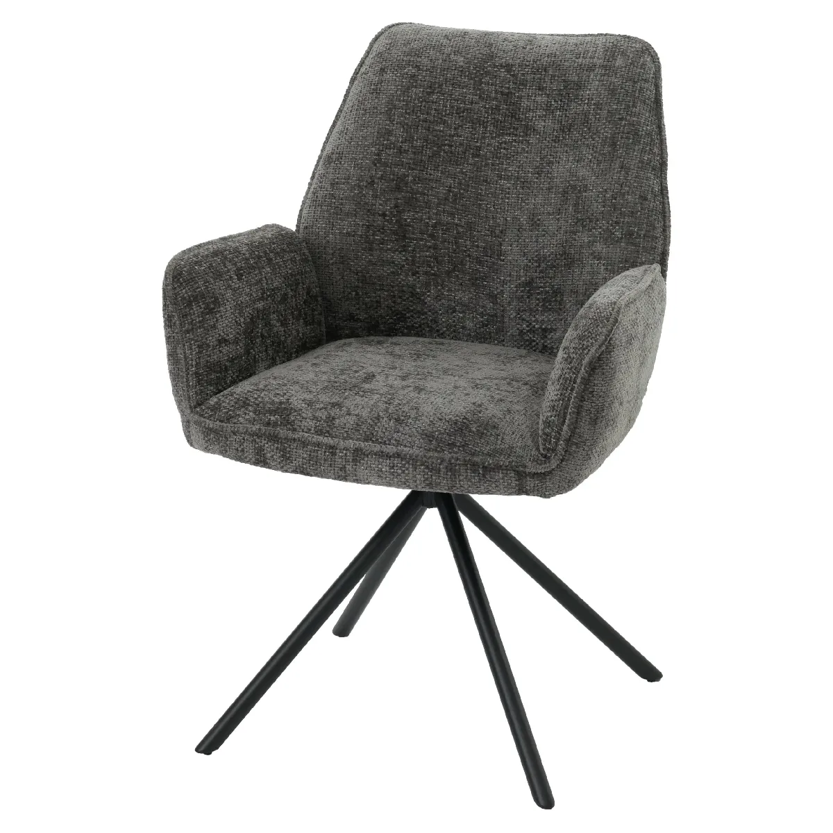 Chaise de salle à manger avec accoudoir rotative en tissu chenille gris foncé et cadre trépied 04_0006357