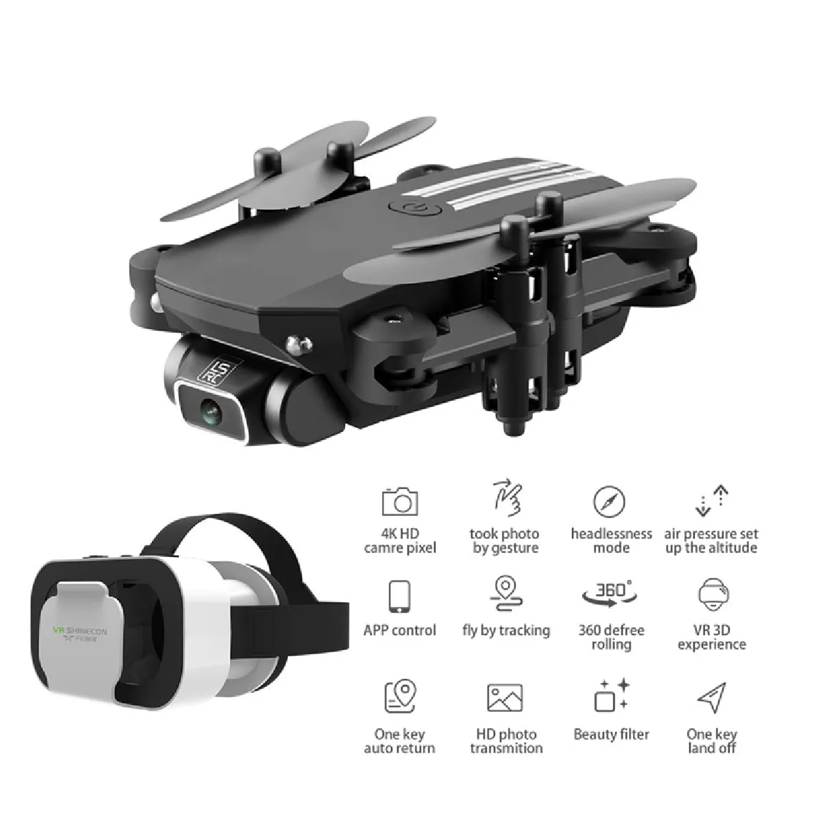 Mini drone professionnel avec caméra 1080p wifi fpv quadcopter hauteur maintien pliable RC hélicoptère cadeau set gratuit VR lunettes - RC hélicoptère