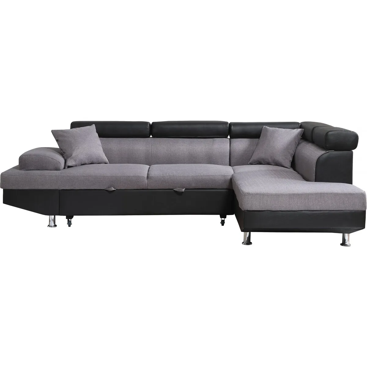 Canapé d'angle convertible Sophia luxe - 265 x 190.5 x 80/91 cm - Noir / Gris - 5 places - Angle droit