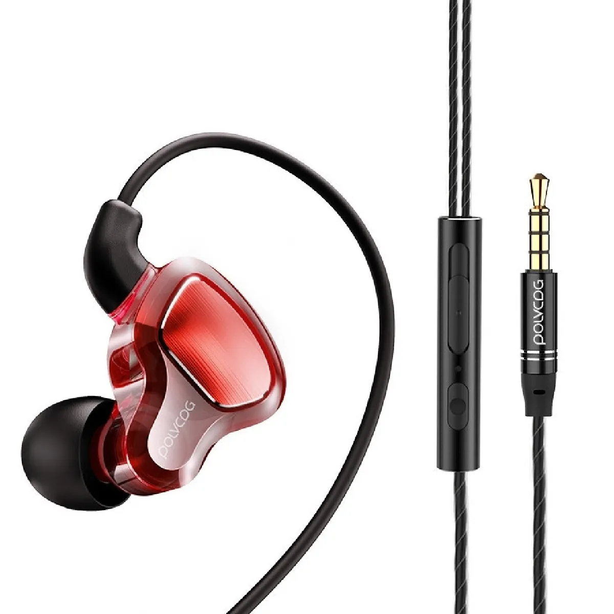 Écouteur intra-auriculaire POLVCDG D6T 3.5mm Interface Double cercle mobile dans l'oreille stéréo filaire pour Xiaomi / OPPO / Huawei / VivoVersion de mise à niveau améliorée Rouge