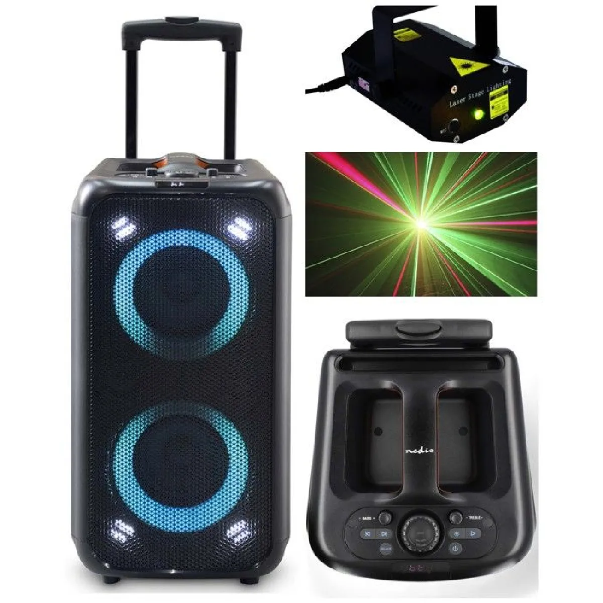 ENCEINTE SONO PORTABLE PARTY KARAOKE BLUETOOTH 240W MOBILE USB TWS LED RGB + TELECOMMANDE MEGABASS + LASER MULTIPOINTS