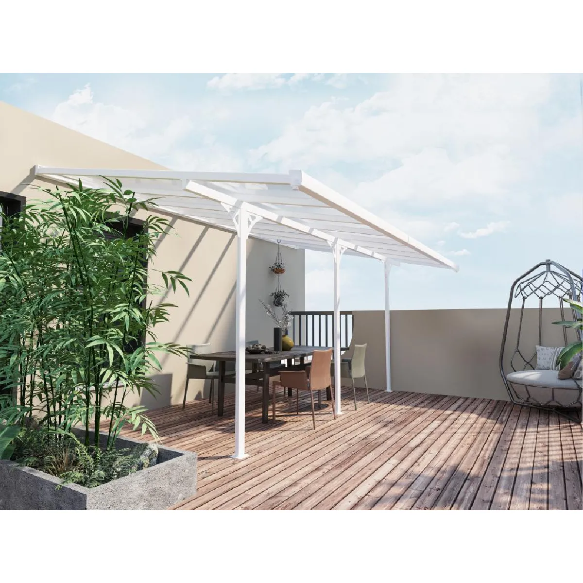 Carport pergola adossé en aluminium 15,1 m² blanc ALVARO