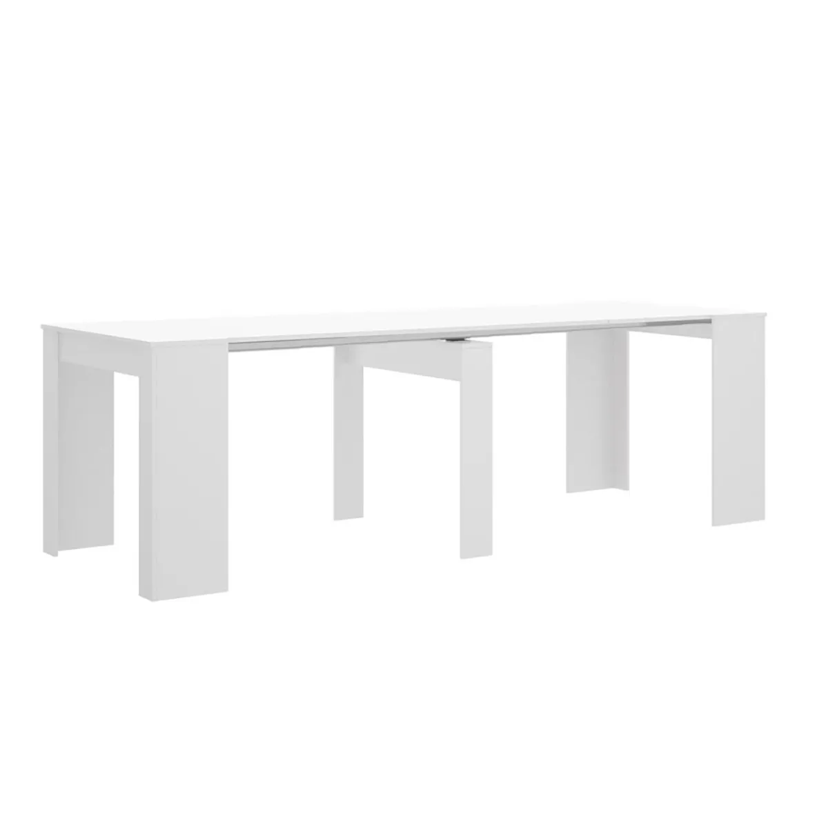 Table console extensible en chêne blanc brillant - Longueur 54-239 x Hauteur 77 x Profondeur 90 cm