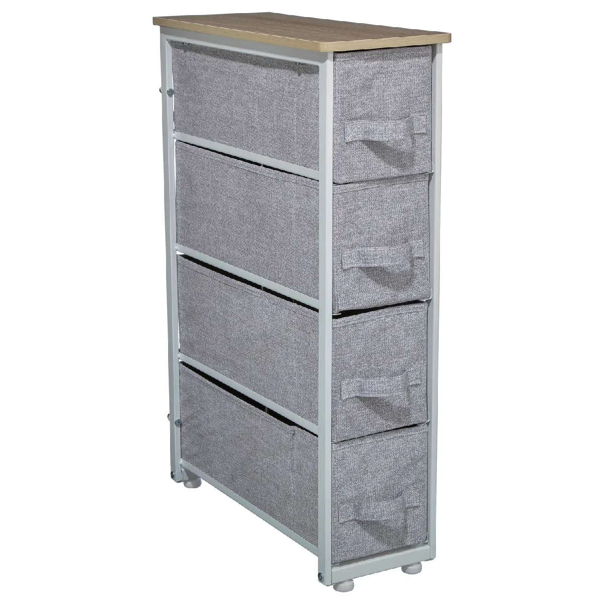 Etagère en tissu à roulettes 4 Tiroirs - 20 x 75 cm - Gris clair