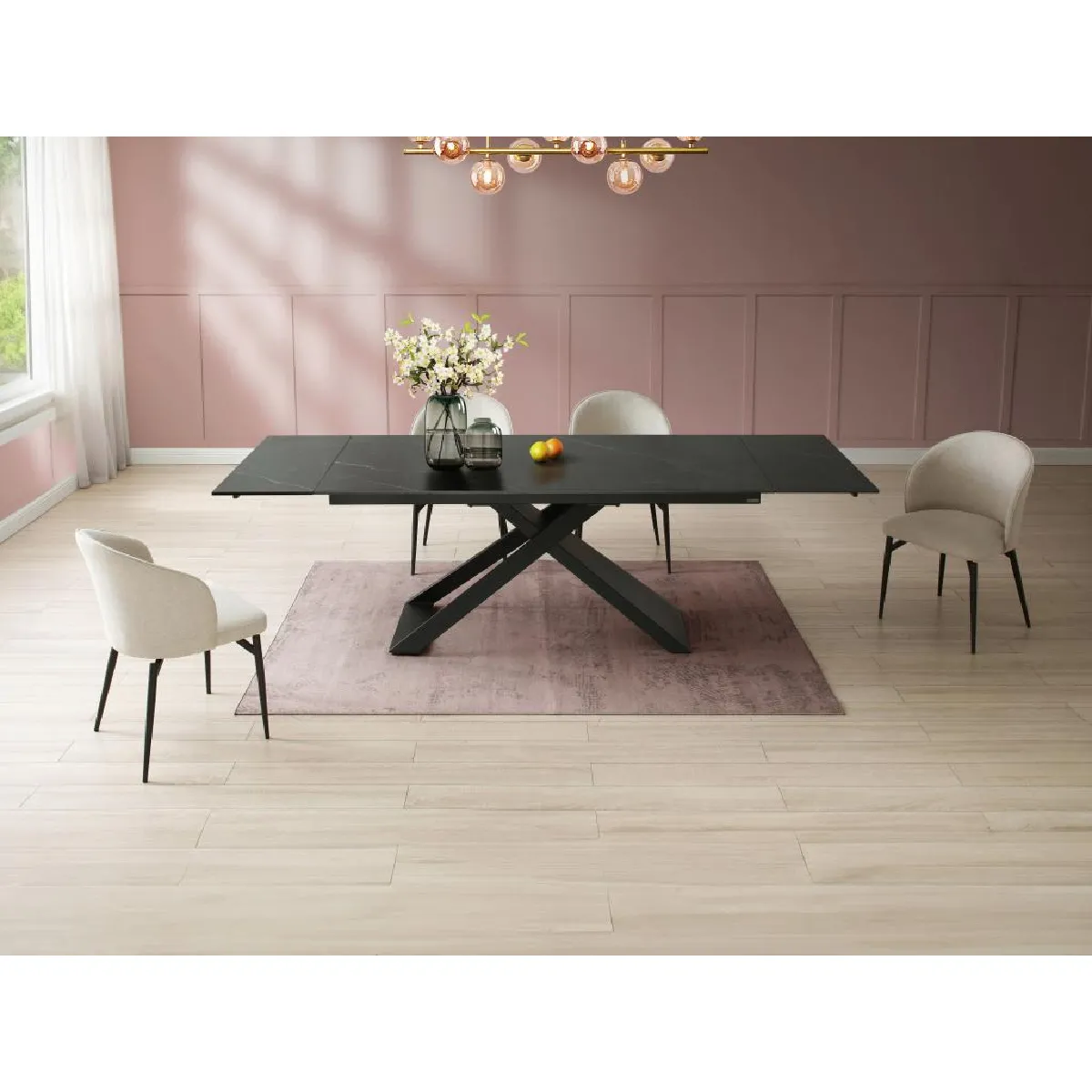 Table à manger extensible 6 à 10 personnes en céramique, verre trempé et métal - Effet marbre noir - XERENA de Maison Céphy