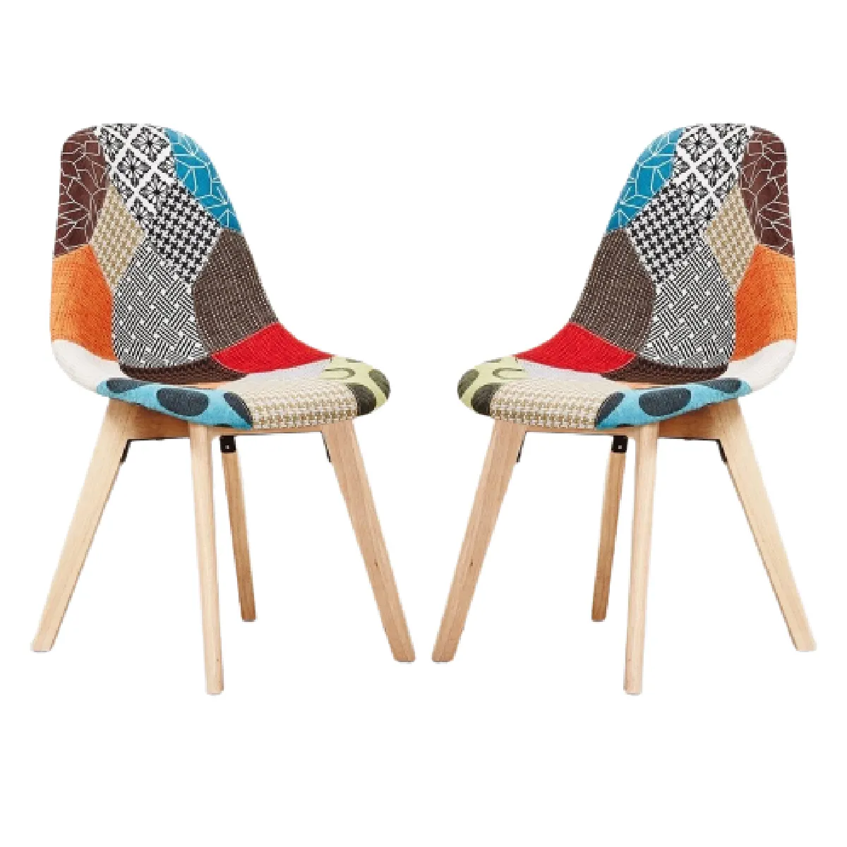 Lot de 2 Chaises Tulip Scandinaves Patchwork Rembourrées