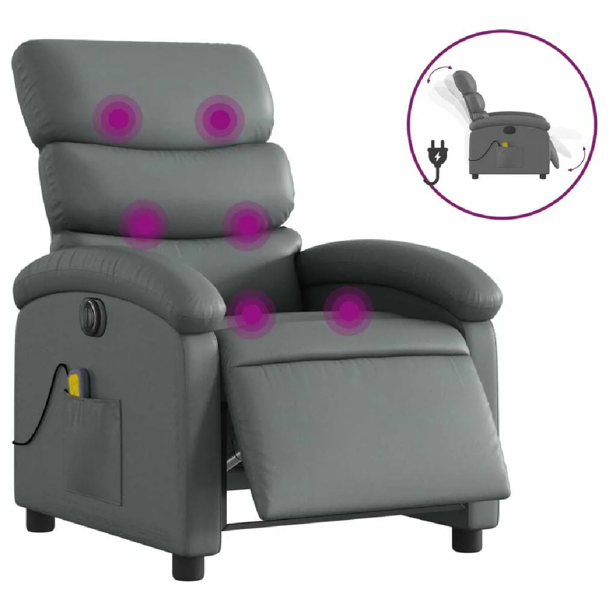 Fauteuil Relax pour salon, Fauteuil de massage inclinable électrique gris similicuir -GKD20573