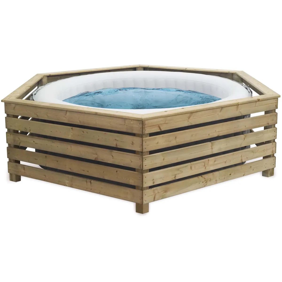 Habillage en bois pour spa gonflable Decorspa Pour spa rond de 206 à 216 cm.