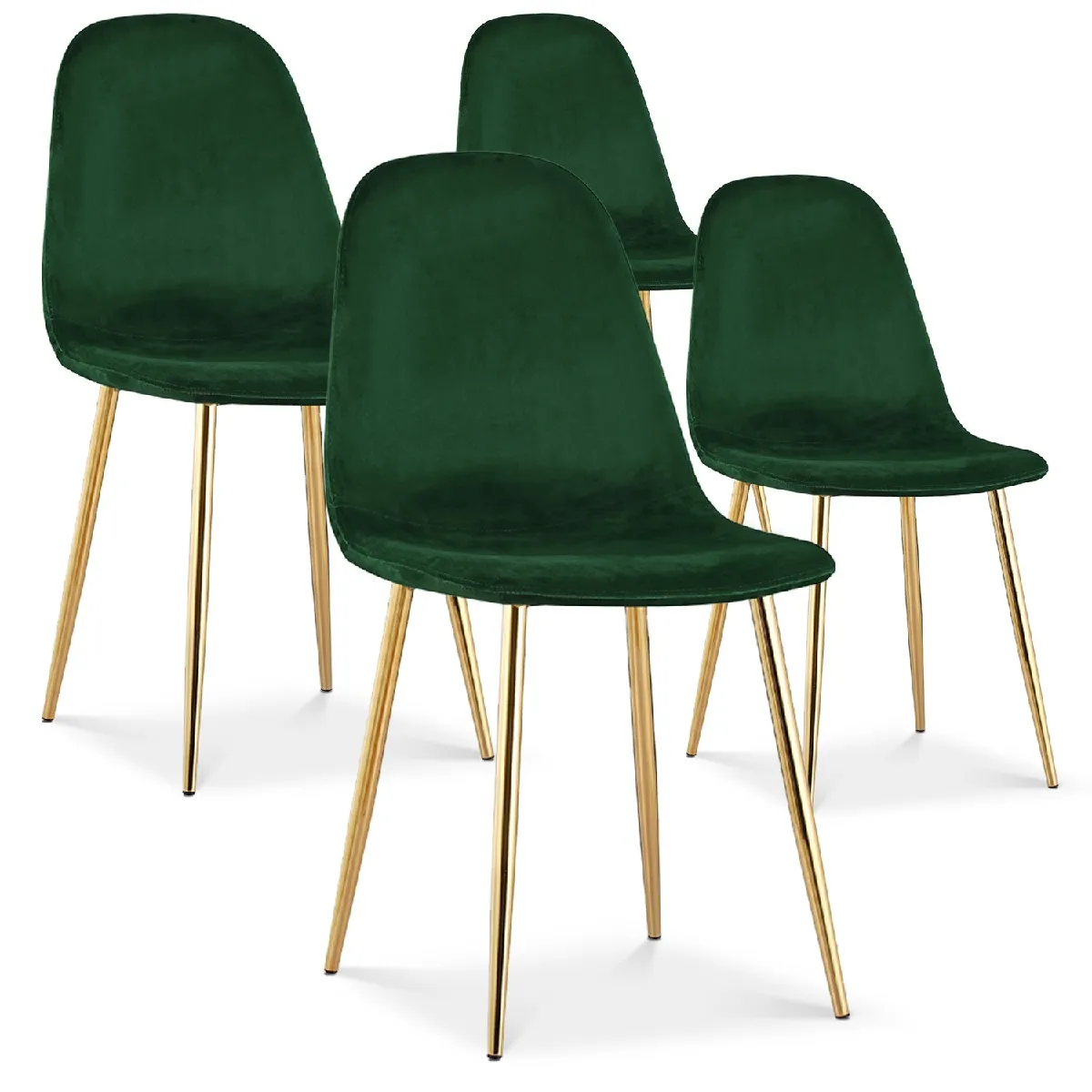 Lot de 4 chaises Bali velours vert pieds or