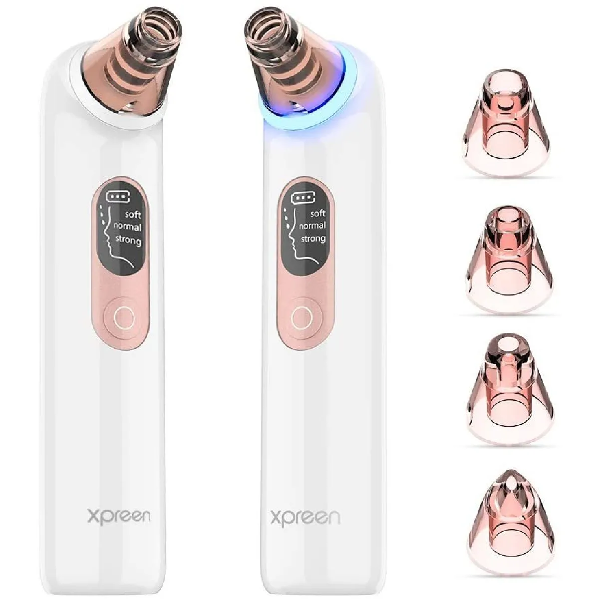 Aspirateur Point Noirs - Xpreen Nettoyant de Pores Extracteur de Comédons Rechargeable Appareil de Beauté du Visage Avec écran LED, 4 Sondes et 3 Modes, Lumière Bleue (Blanc)