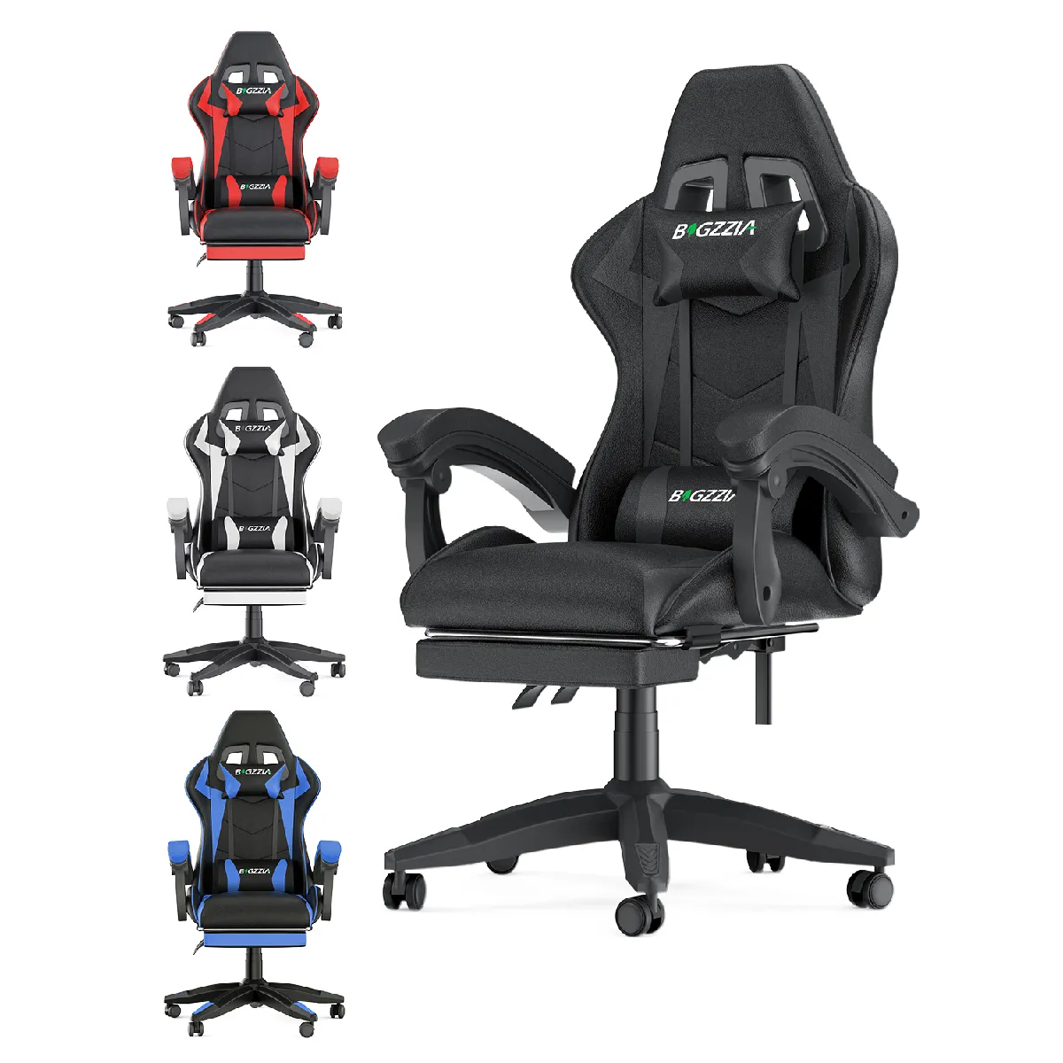 Fauteuil de Bureau - BIGZZIA Siège de bureau Réglable - Chaise gaming avec Appui-tête et Support lombaire, 136kg, Noir