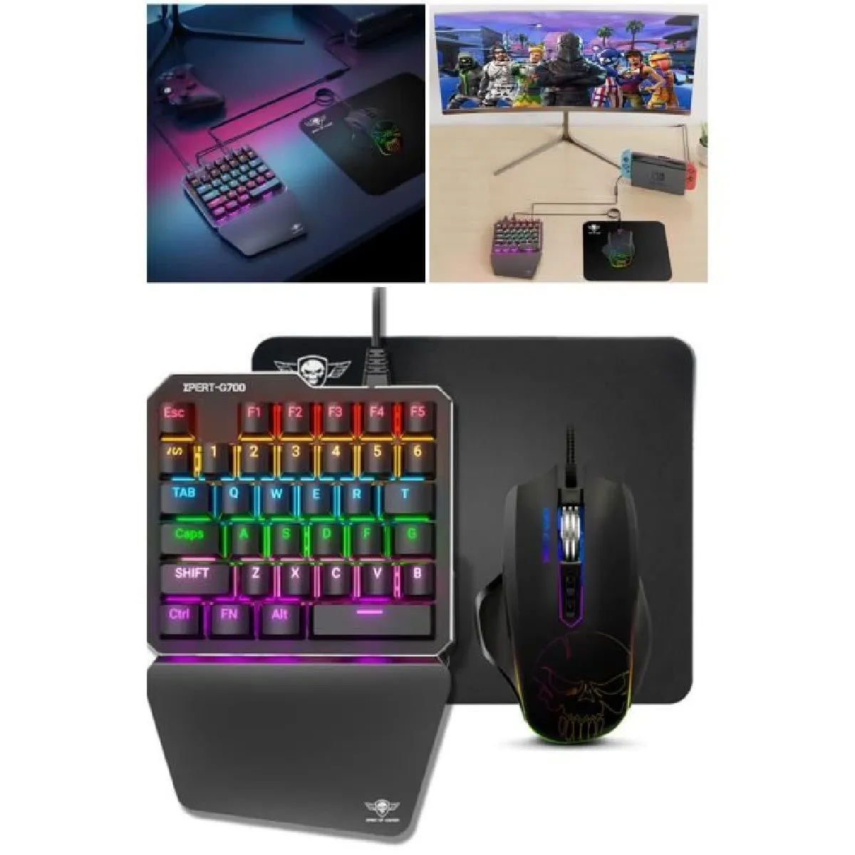 PACK GAMER 3 EN 1 G700 RGB PS4 SWITCH XBOX PC Clavier + Souris 3200DPI + Tapis pour console GAMEBOARD