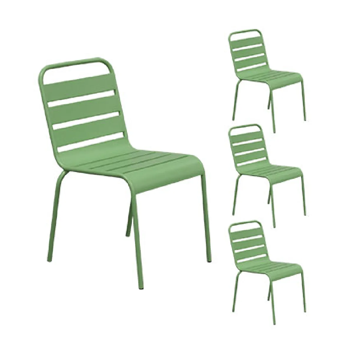 Lot de 4 chaises de jardin en métal vert - BACA