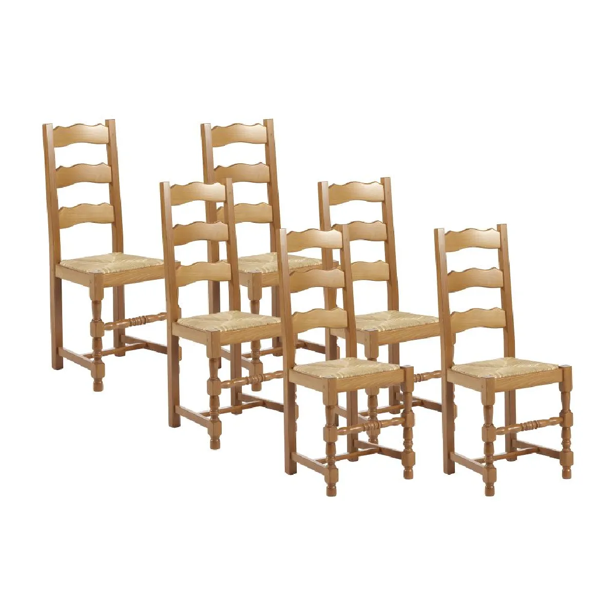 Lot de 6 chaises SEGUIN - Hêtre massif & assise en paille de seigle