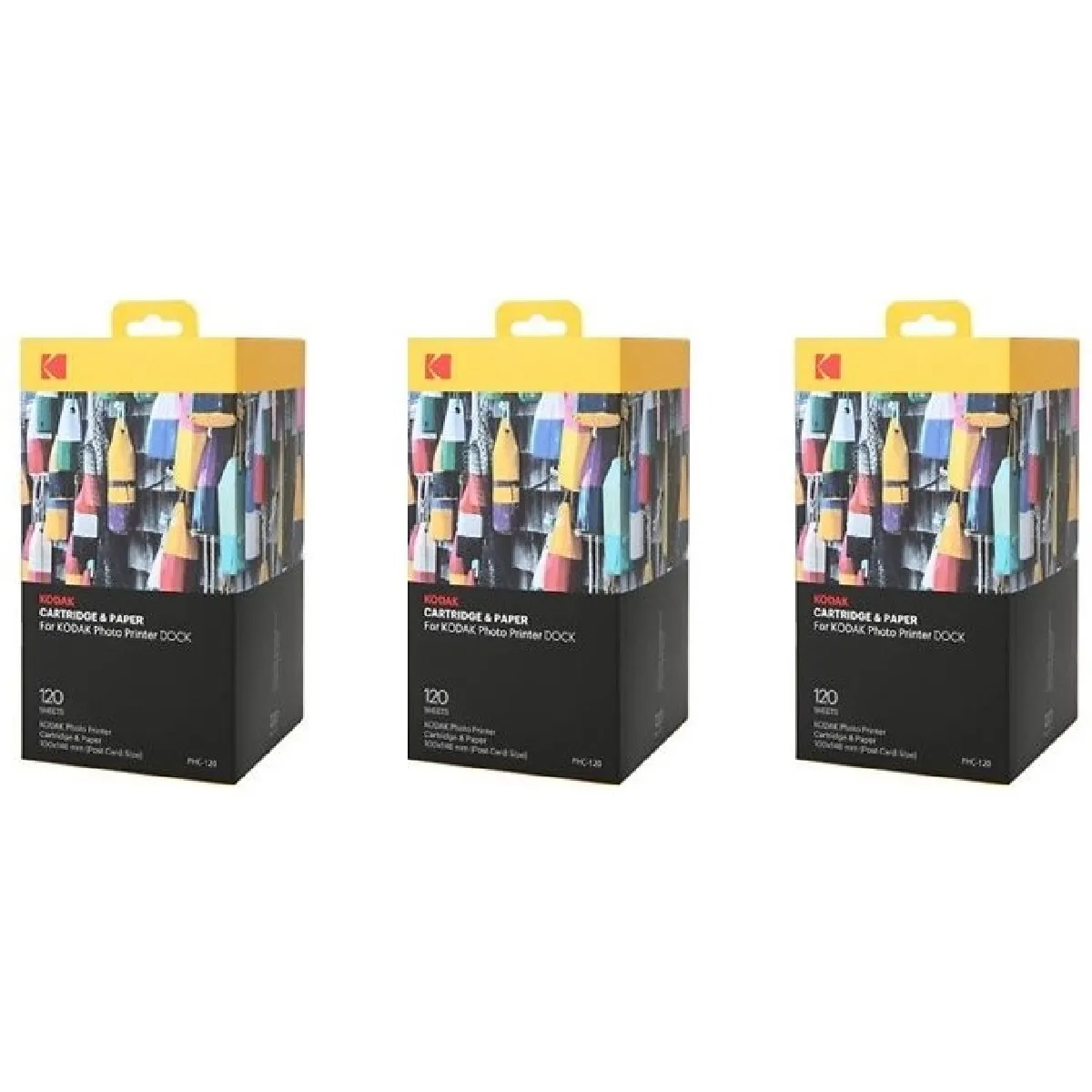 KODAK Pack Bundle 3 x PHC120 – Cartouche et papiers 360 photos format 10 x 15 cm (Compatible imprimante KODAK PD450, PD480, PD450WIFI et PD460) - Blanc