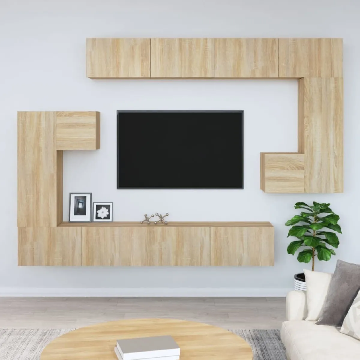 Meuble TV scandinave mural Banc TV suspendu pour salon - Chêne sonoma Bois d'ingénierie -MN85942