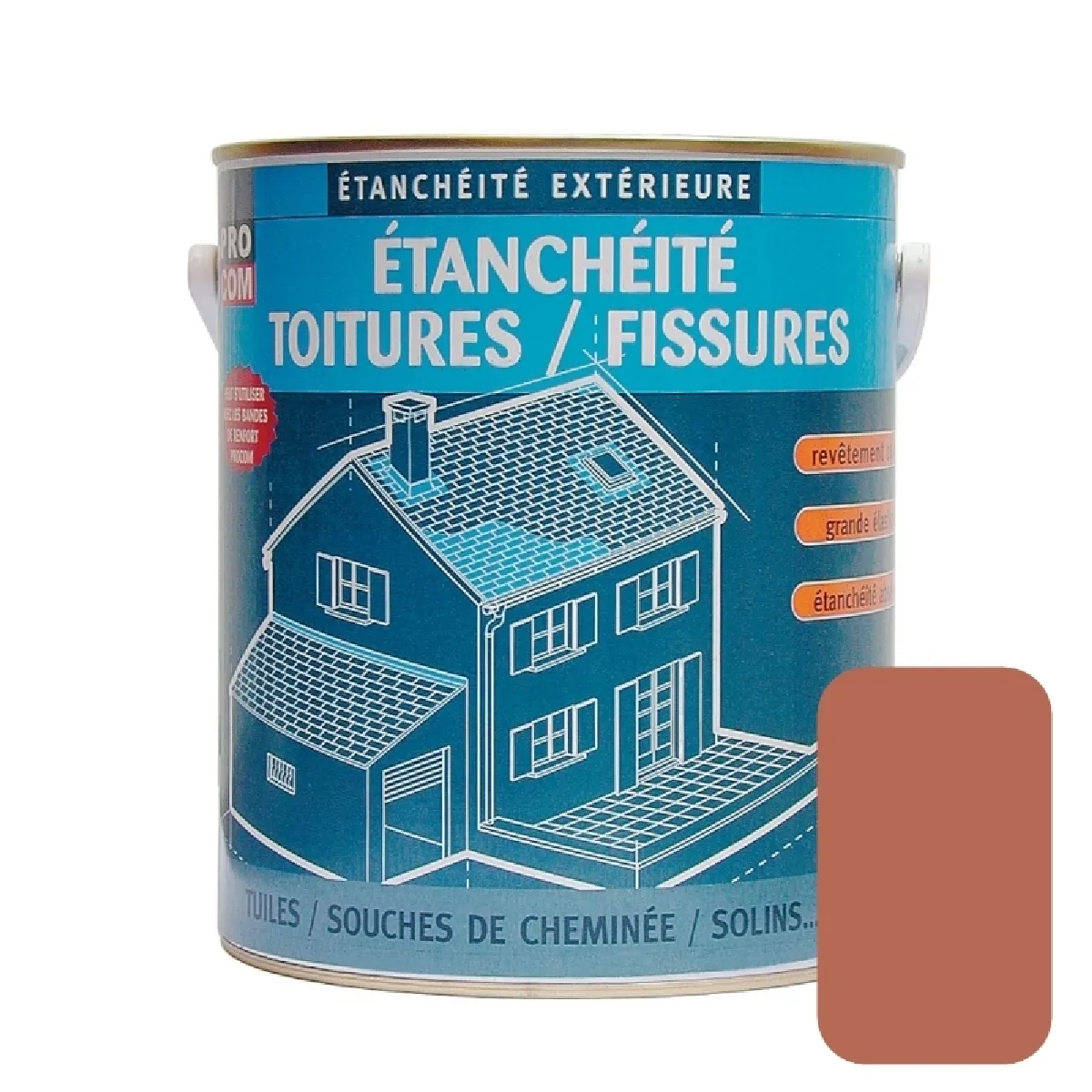 Peinture d'étanchéité toiture, réparation tuiles, fissures, anti-fuites, anti-mousse, décore, protège, plusieurs coloris PROCOM-10 litres-Terre cuite