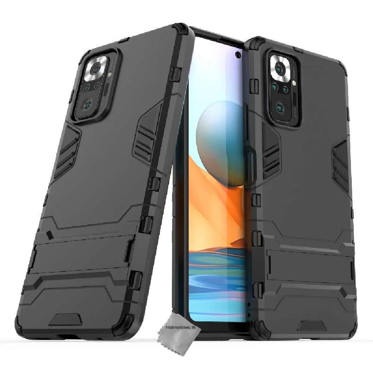 Coque rigide anti choc pour Xiaomi Redmi Note 10 Pro + film ecran - NOIR