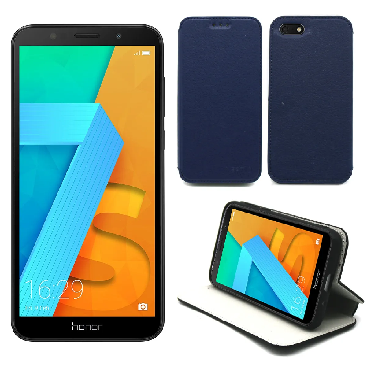 Huawei Honor 7S / Huawei Y5 2018 : Housse Protection Luxe bleue à Rabat Style Cuir Support - Etui Folio bleu clapet Coque Silicone Antichoc Smartphone - Accessoires Pochette Case …