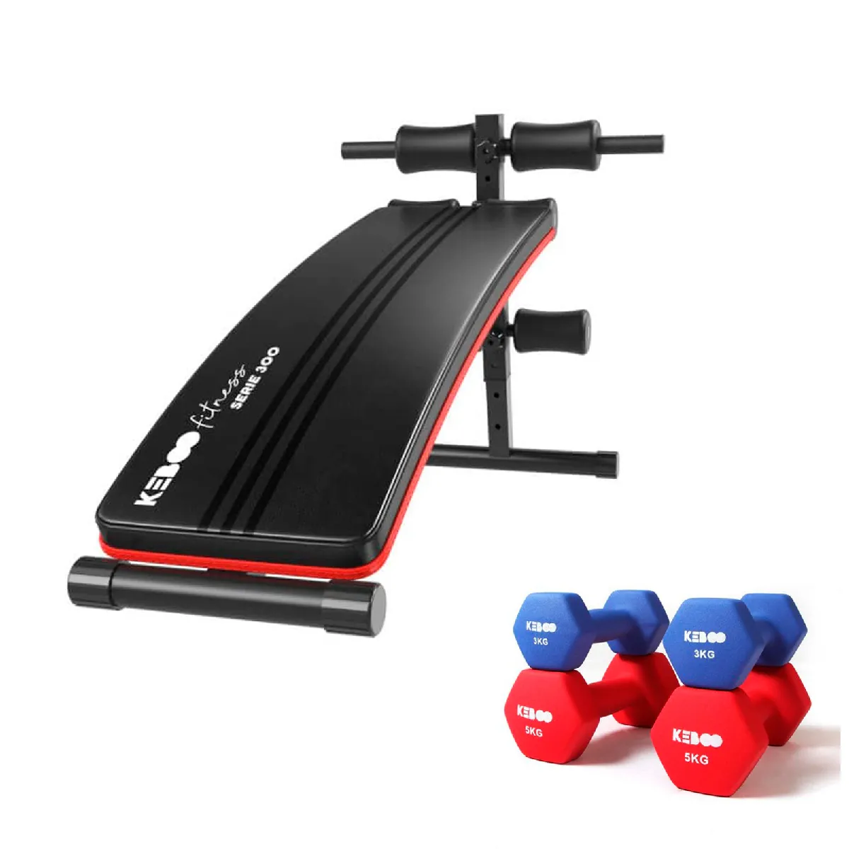 Pack Banc de Musculation Keboo Fitness Serie 300 145x47x70 cm et 4 Haltères pour Différents Niveaux d'Entrainement