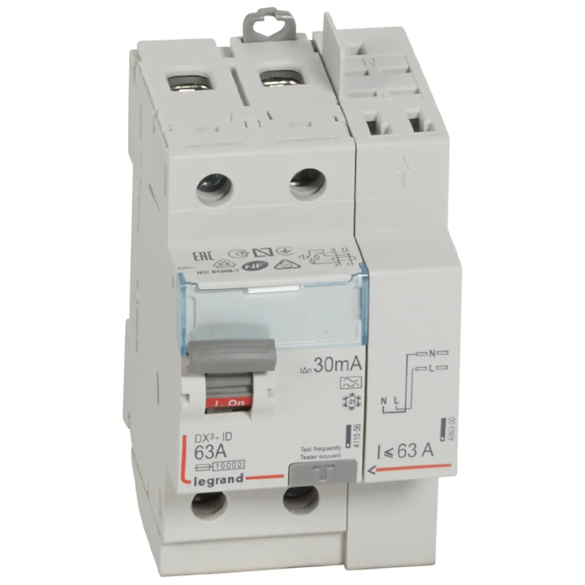 interrupteur différentiel legrand dx3 63a 30ma 2 poles type a - vis / auto