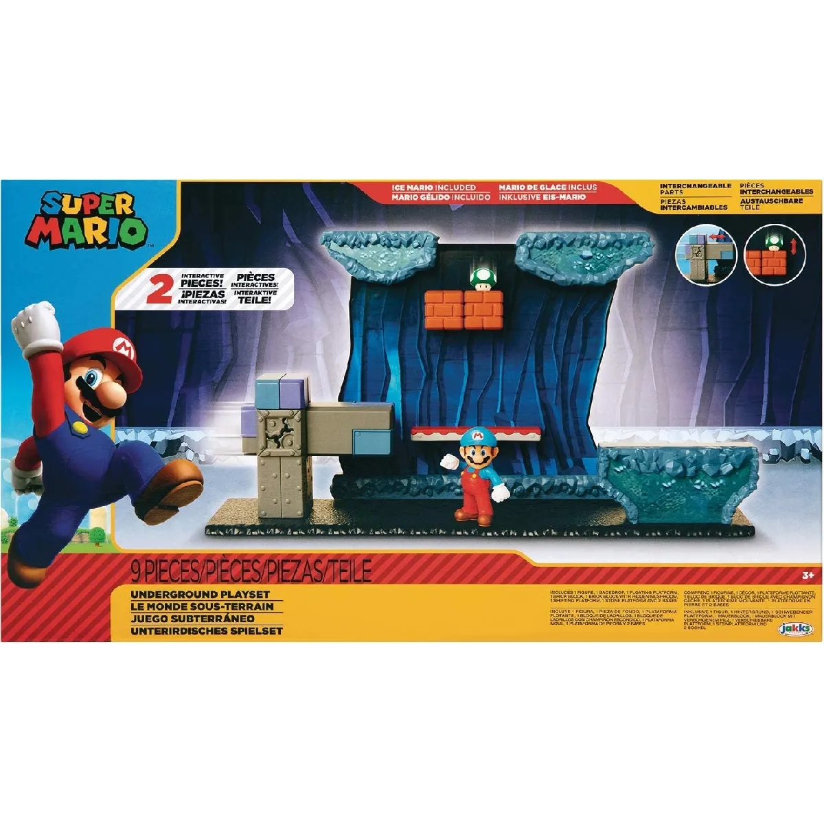 SUPER MARIO- Ensemble de Jeu avec Figurine Mario de la Glace et 5 pièces interactives Underground