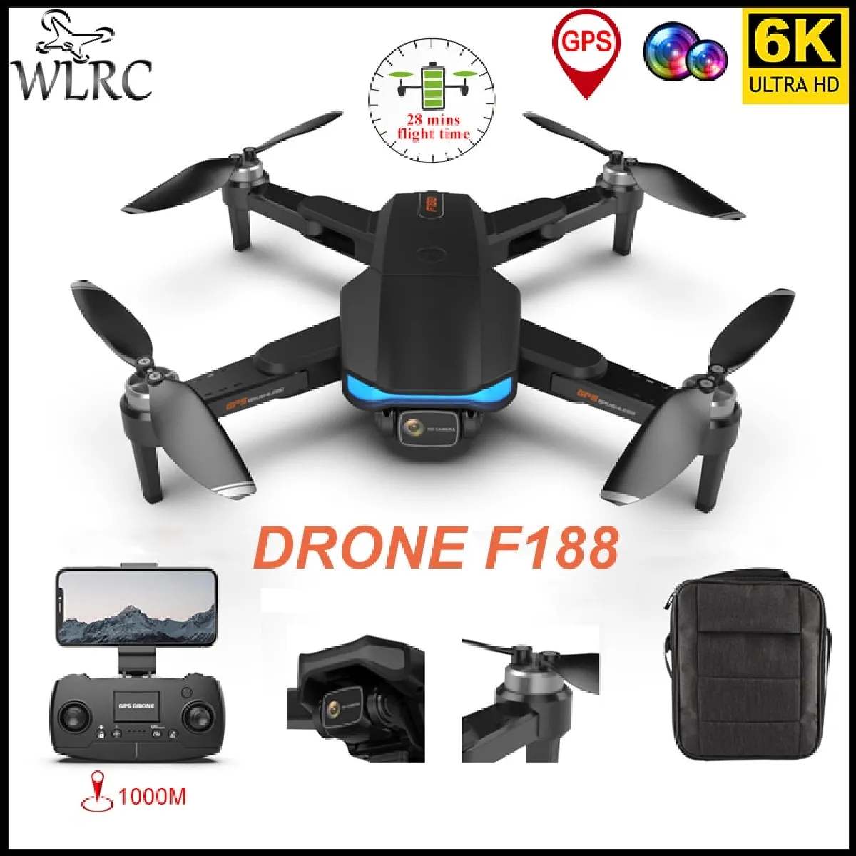 6K GPS Drone 5G WIFI Camera FPV 28mins Flight(Le noir)