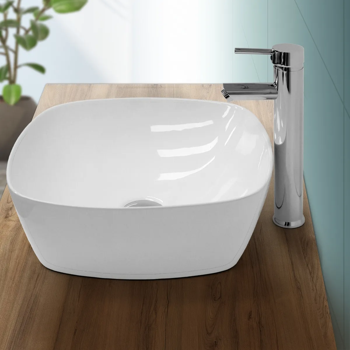 Lavabo en céramique blanche vasque a poser ovale évier moderne 405x405x140 mm