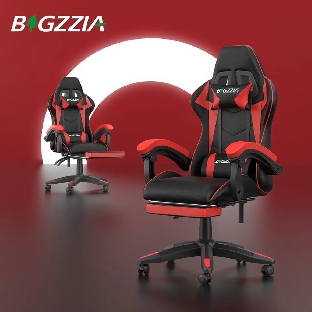 Chaise de Gaming avec Repose-Pied, siège gaming, fauteuil gaming, Dossier Inclinable à 155, chaise bureau gaming avec appuie-tête, Noir Rouge