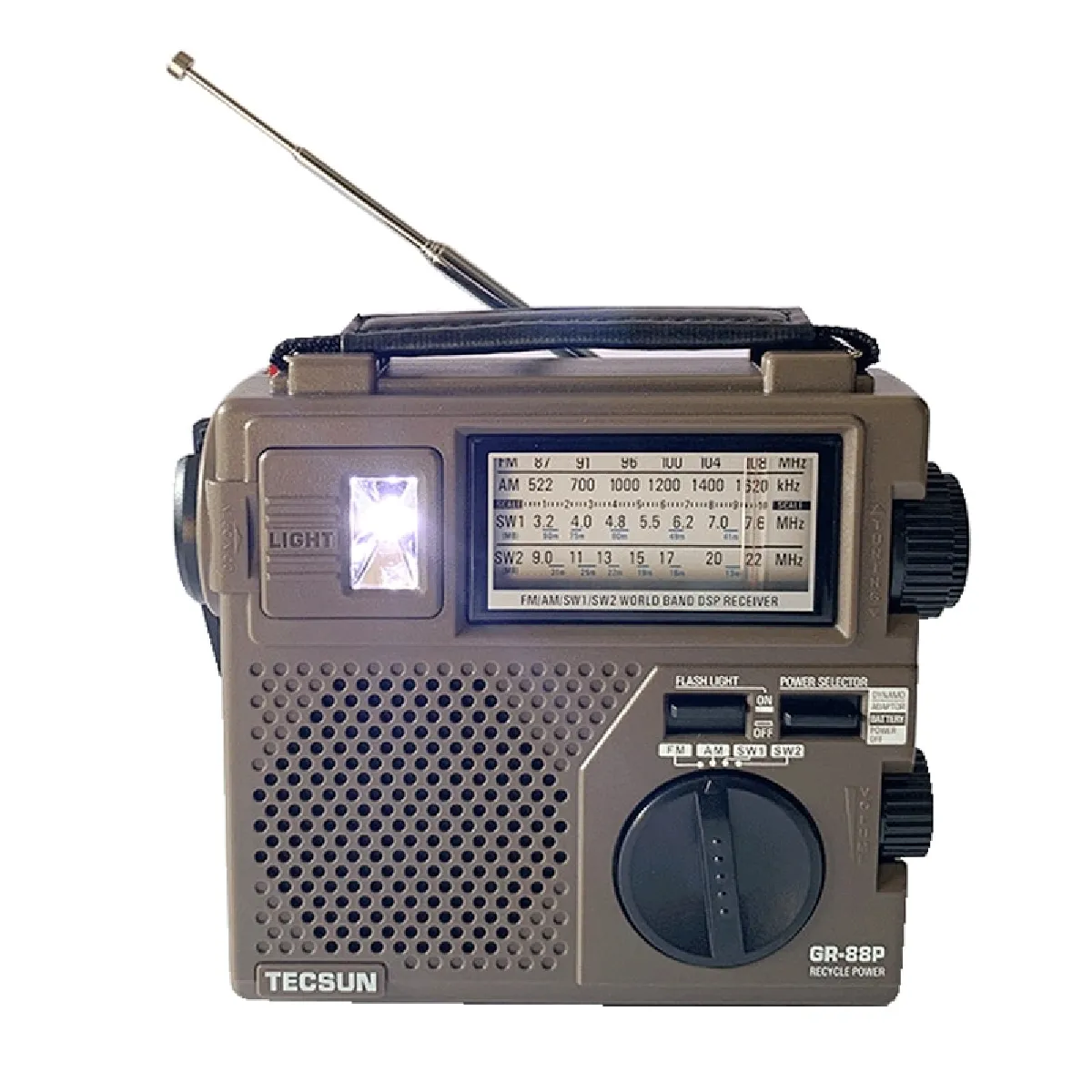 Récepteurs de radio numériques, radiogénérateurs optiques d'urgence, radios, haut-parleurs intégrés, puissance manuelle, puissance manuelle