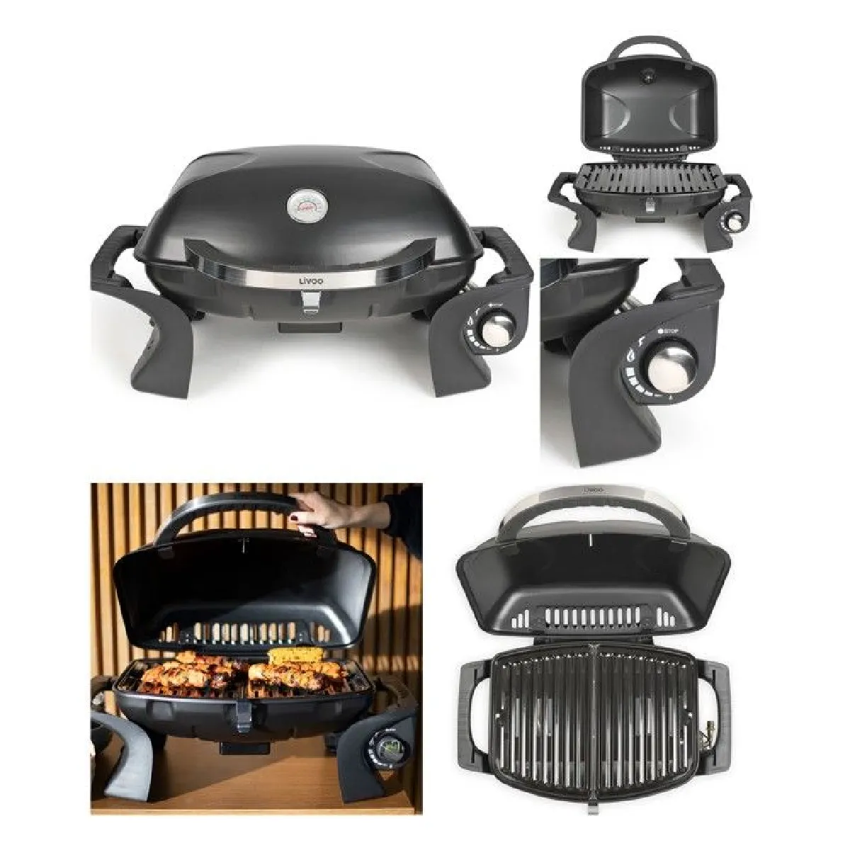 Barbecue à gaz portable grille émaillée amovible de 50 x 37,5cm Allumage électrique intégré Brûleurs en acier inoxydable