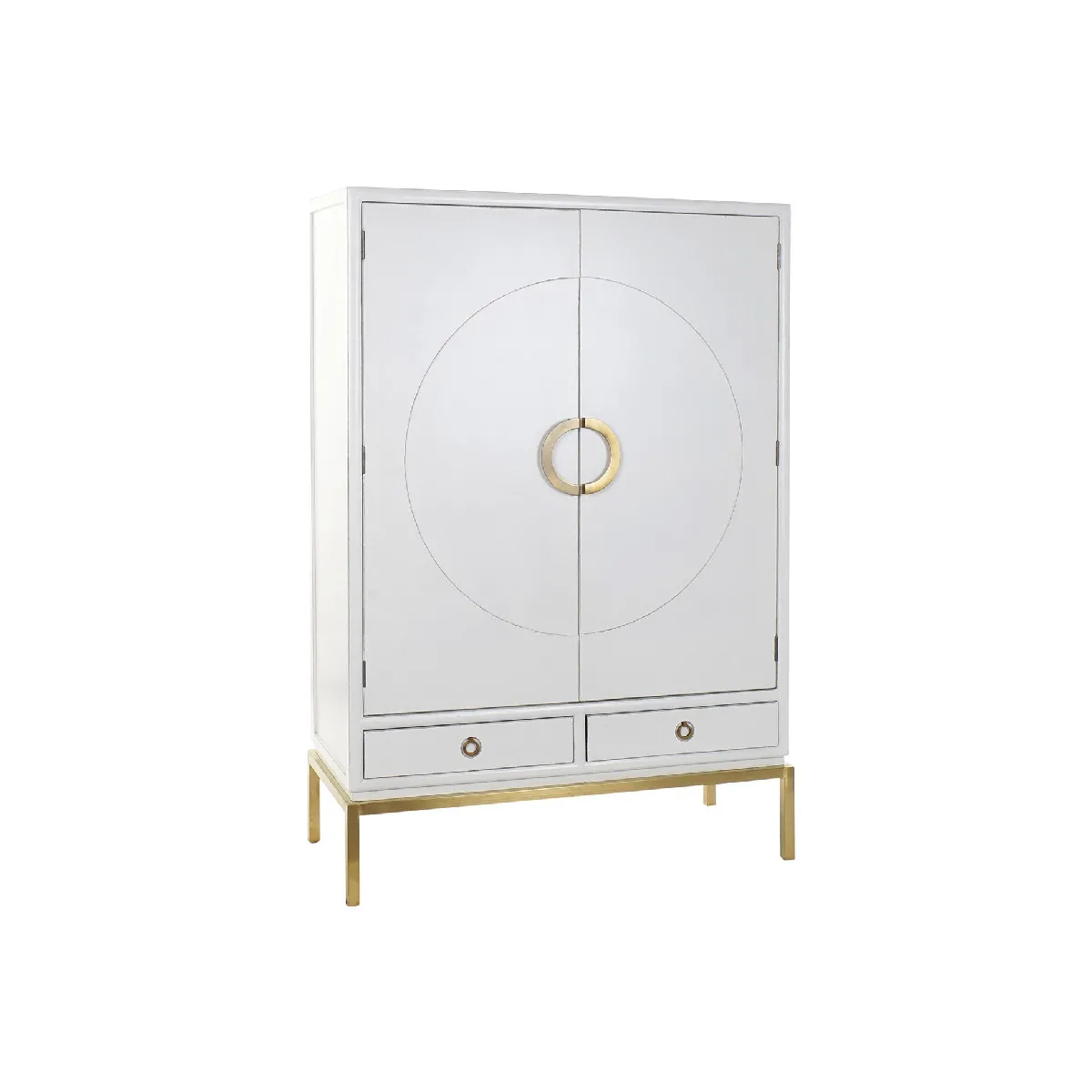 Armoire en bois blanc laqué avec 2 portes 2 tiroirs et 2 étagères - Largeur 120 x Hauteur 175 x Profondeur 50cm