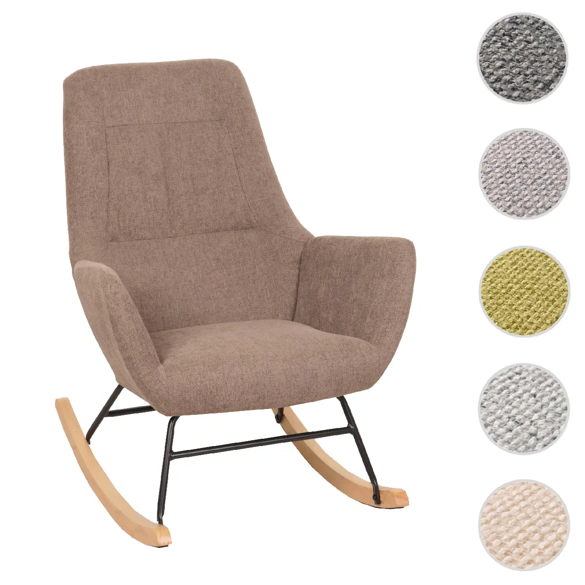 Fauteuil à bascule HWC-N13, Fauteuil relax à bascule Fauteuil TV, bois massif métal tissu/textile 320g/m² ~ marron