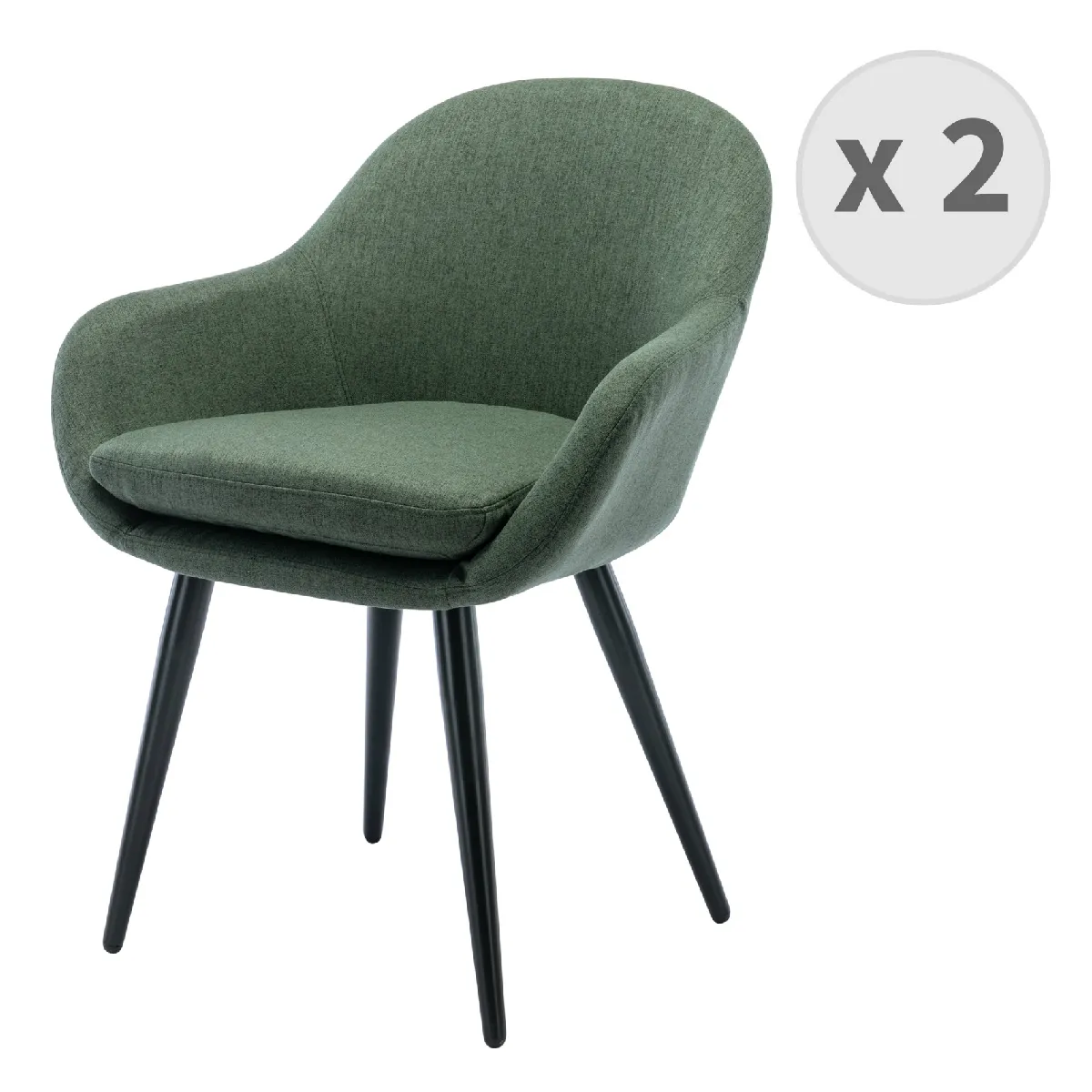 CANCUN - Chaise scandinave tissu vert forêt pieds métal noir (x2)