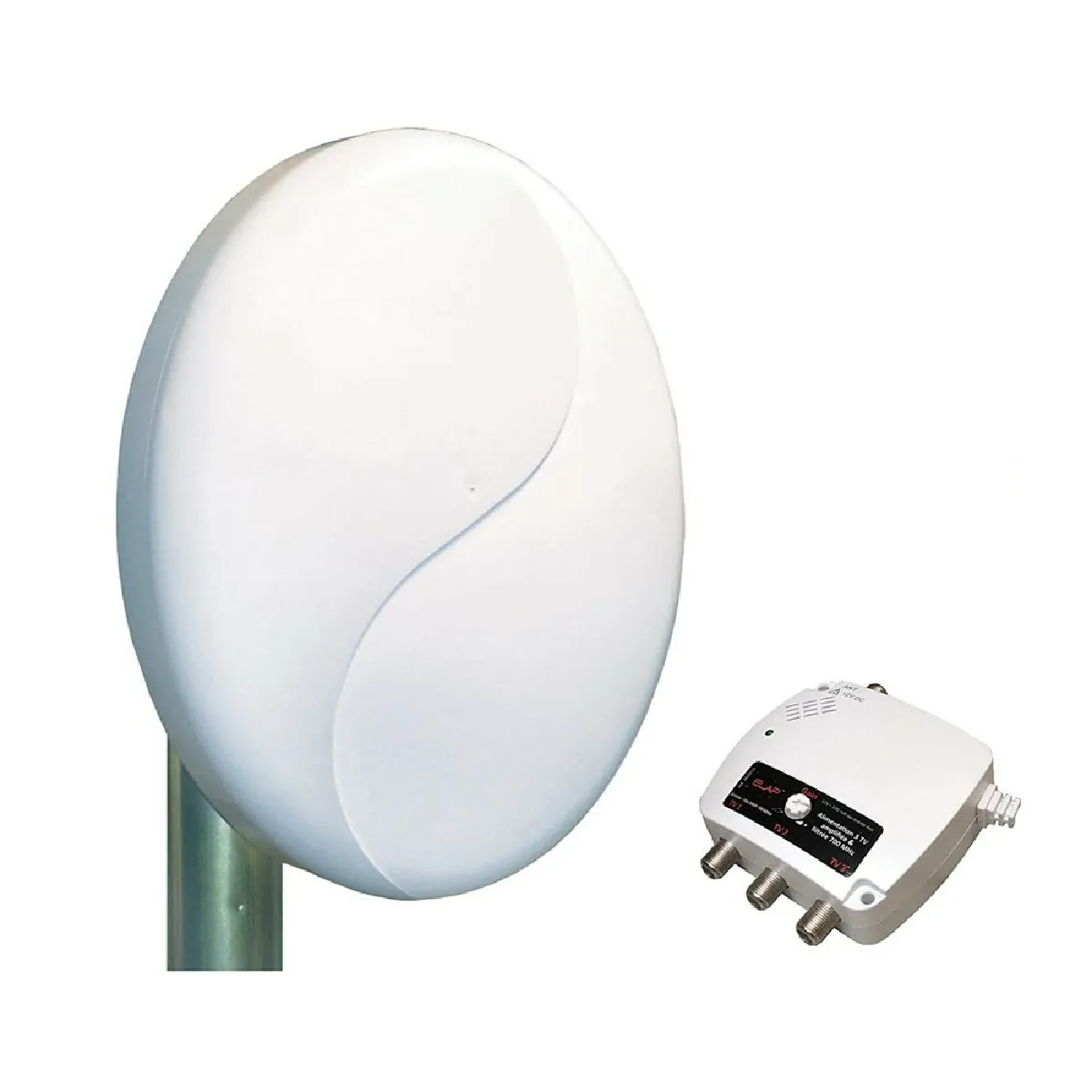 Antenne TNT HD Active Extérieure Toit DVB-T TONNA 50 Patch Blanc Gain 50dB Amplificateur intégré filtrée 4G 5G LTE700 2 sorties TV