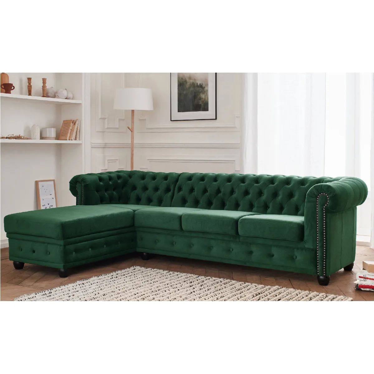 William - canapé Chesterfield d'angle gauche - 4 places - en velours