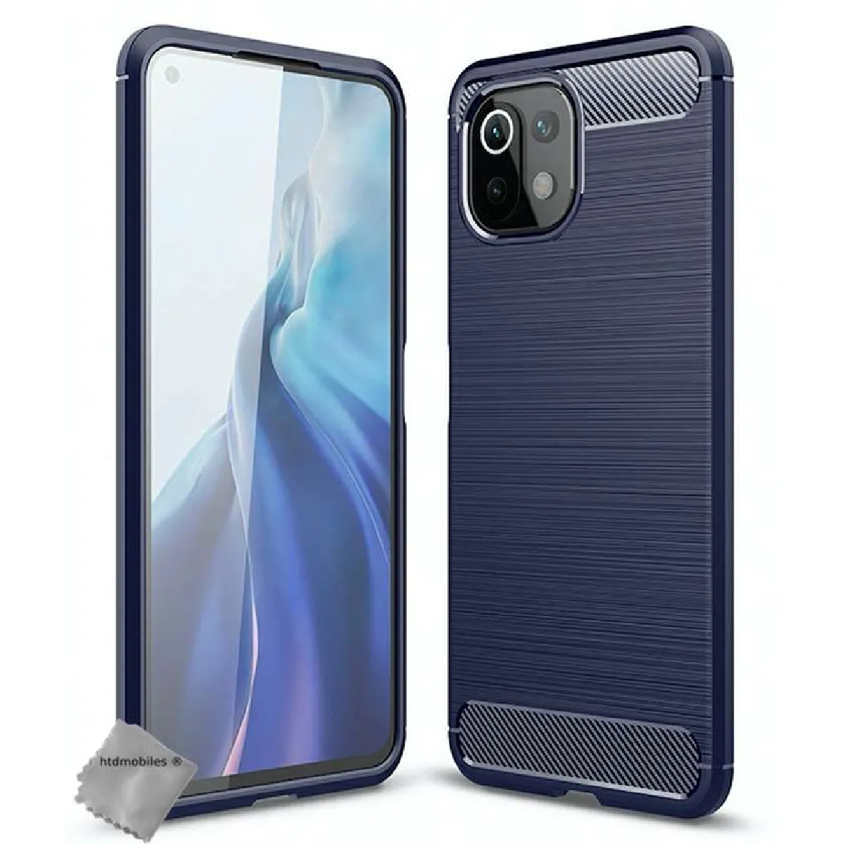 Coque silicone gel carbone pour Xiaomi Mi 11 Lite 5G NE + film ecran - BLEU FONCE