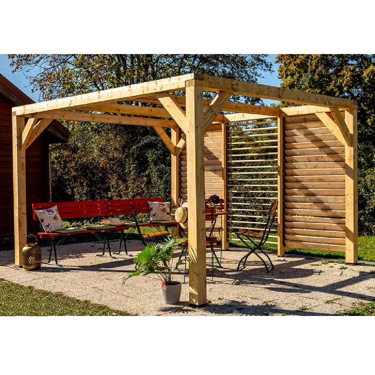 Pergola bioclimatique 10.57m² bois naturel - vt3431v - HABRITA