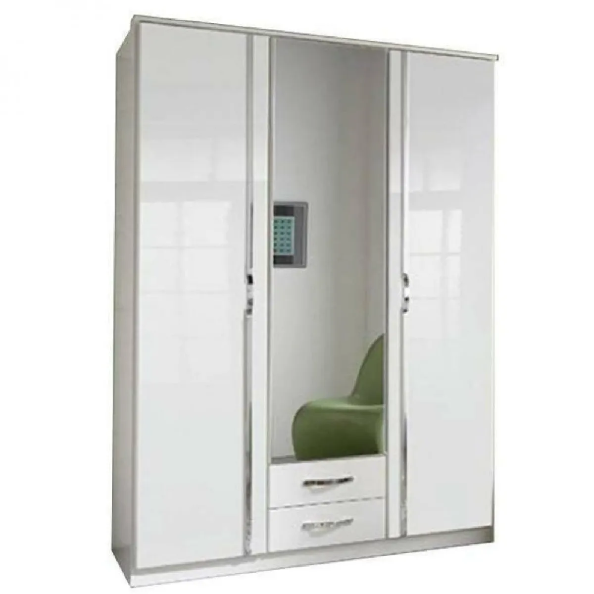 Armoire KROOS 3 portes miroir blanc / laquée blanc brillant