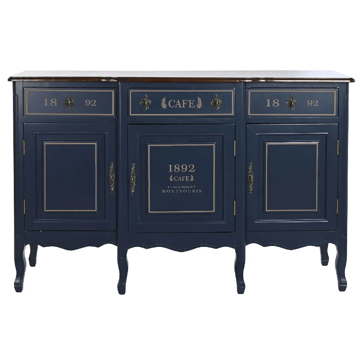 Buffet, meuble de rangement en bois de paulownia coloris bleu Azul- Longueur 120 x Profondeur 48 x hauteur 90 cm