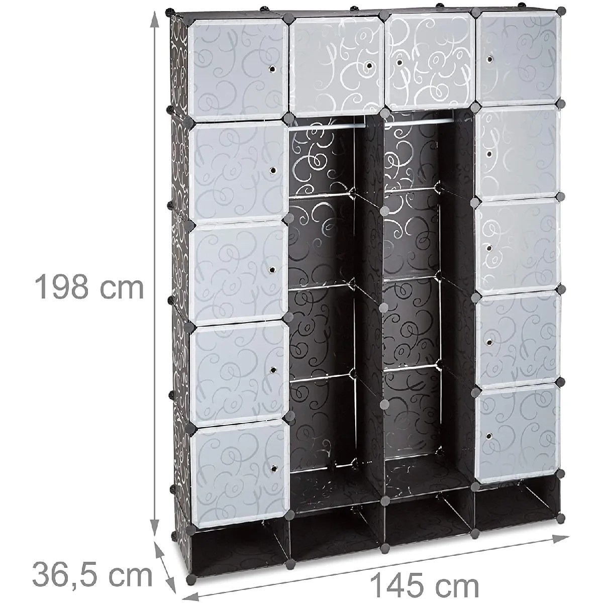 Étagère cubes rangement penderie armoire 18 compartiments plastique chaussures modulable noir 13_0001073_2