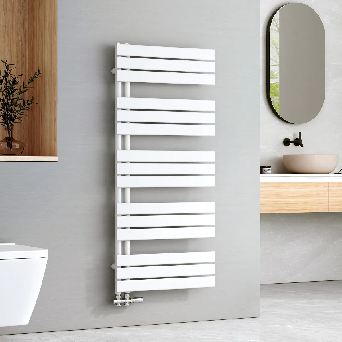 EMKE Radiateur Panneau, Sèche-serviette eau Chaude, Porte-Serviettes Pour Le Chauffage de la Salle de Bain, Chauffe Serviettes à Température Constante, 130x60cm, 798W, Blanc