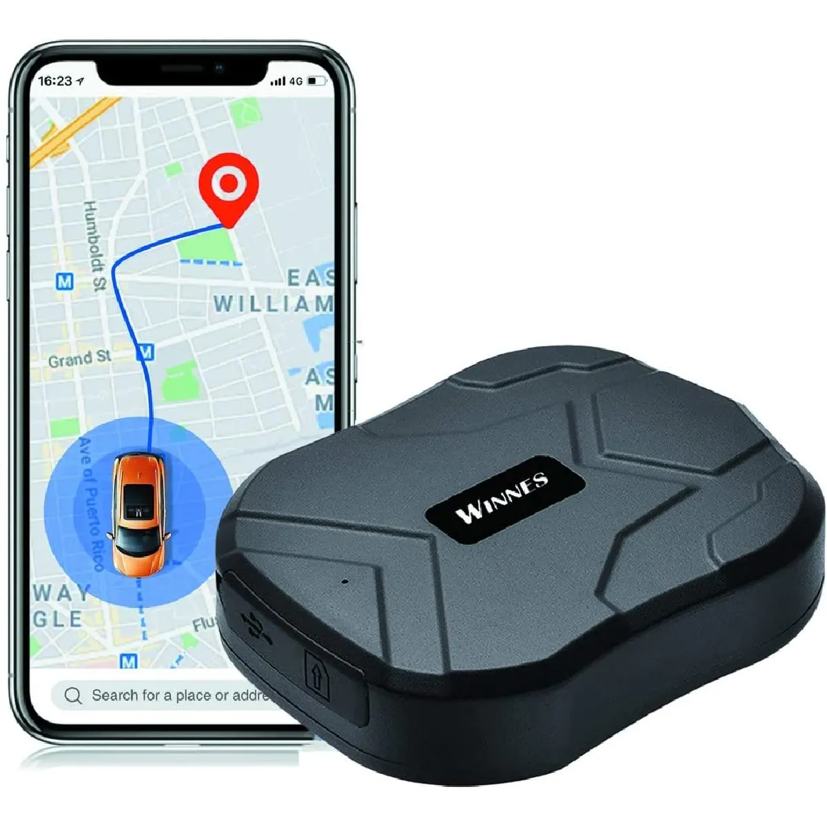 Winnes Traceur GPS 3 Mois Veille en Temps Réel GPS/GPRS/GSM Tracker Antivol pour Véhicule avec Aimant Puissant TK905(noir)