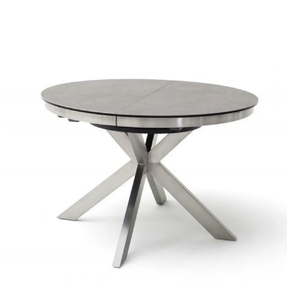 Table ronde extensible design WINNIE diamètre 120cm Gris céramique/Pieds acier brossé