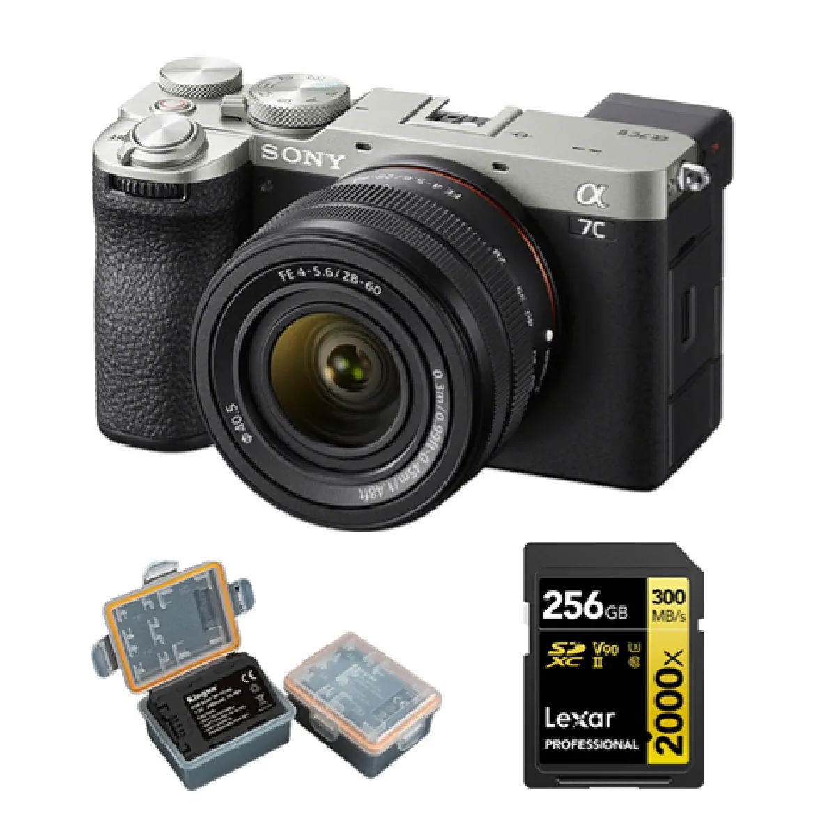 Sony A7C II Kit (28-60mm) Agent Boîtier+Lexar 256GB Professional 2000x UHS-II SDXC Memory Card + Kingma 2000mAh Battery (Sony NP-FZ100)