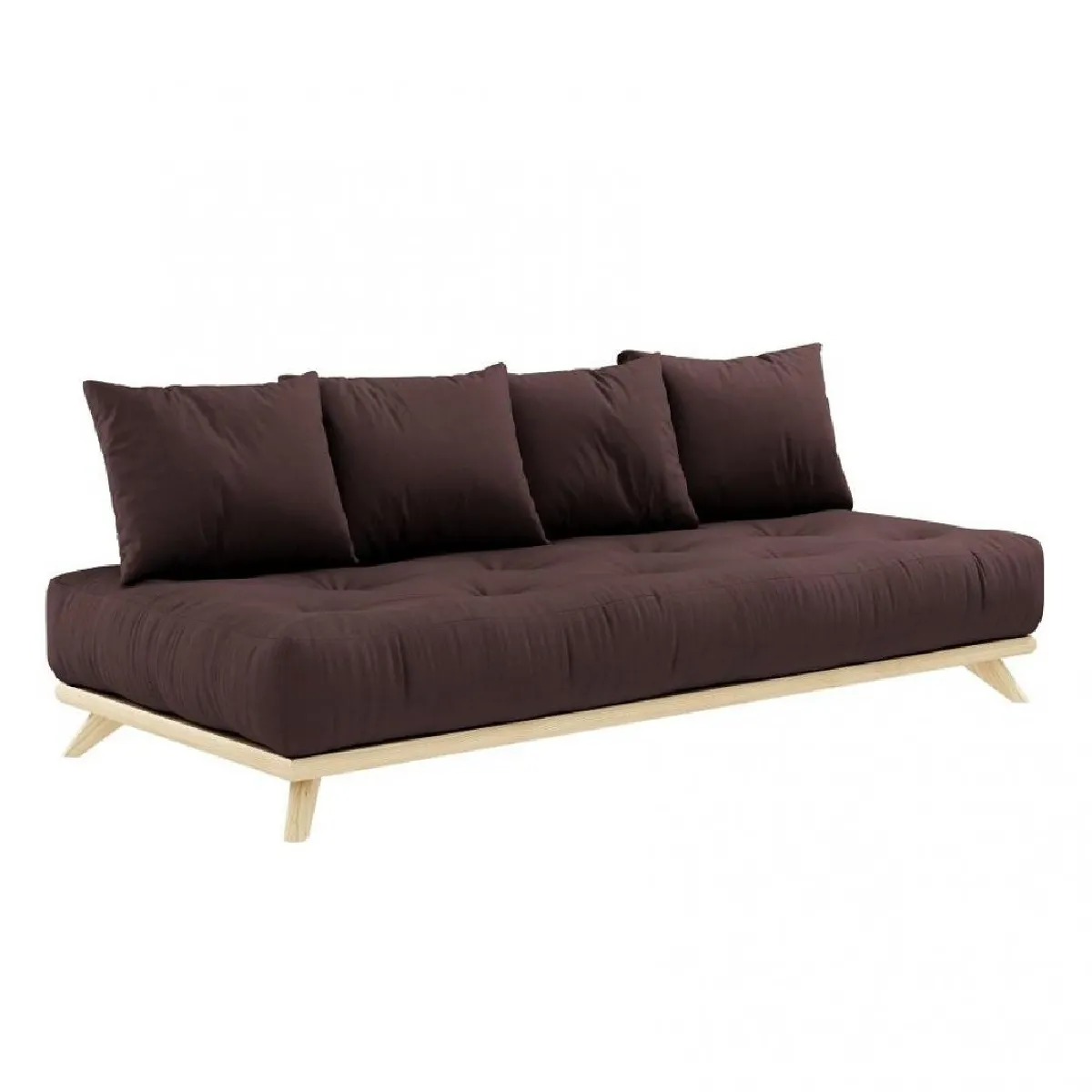 Canapé convertible futon SENZA pin naturel coloris marron couchage 90 cm.